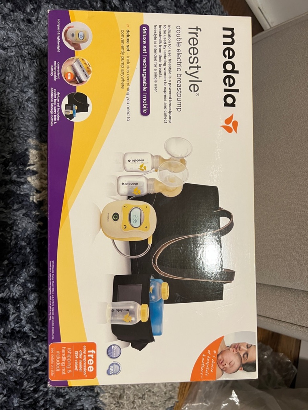 Medela Freestyle Double Electric Breast Pump - Yellow and Purple Accents
